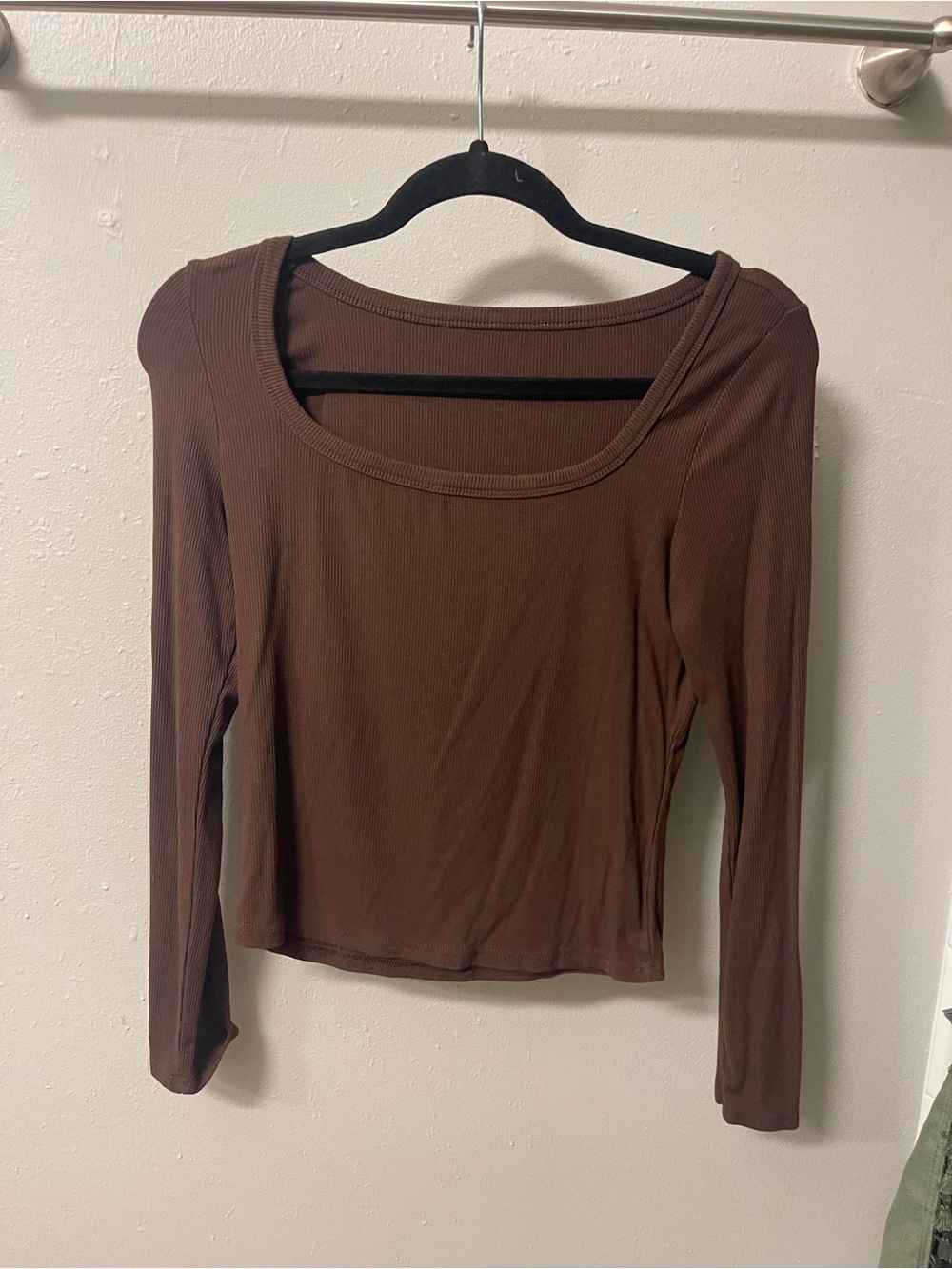 Amazon Brown Long-Sleeve Scoop Neck Crop Top
